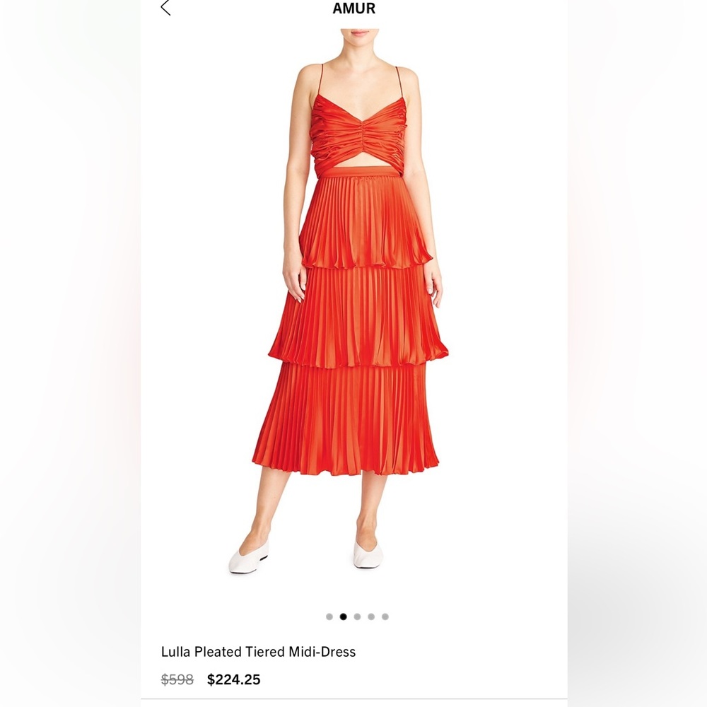 AMUR Lulla Pleated Tiered Midi-Dress, size 6, color: Poppy field